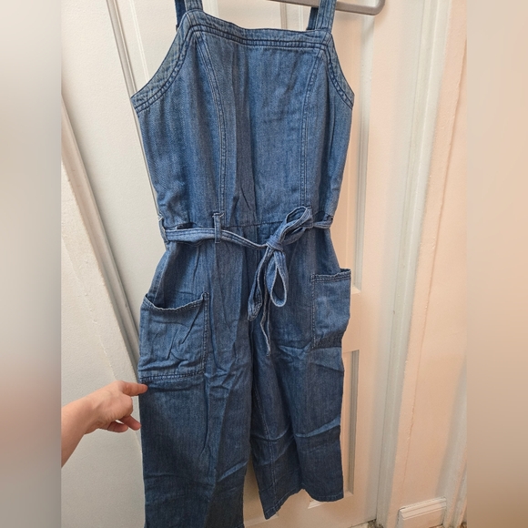 OLD NAVY Sleeveless Tie-Belt Utility Jean Blue Wide Leg Jumpsuit 100% Cotton Sm - Picture 3 of 7